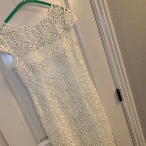 Adrianna Papell white lace cocktail dress.